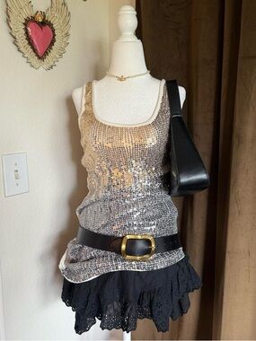 bebe Gold and Silver Sequin Tank Top